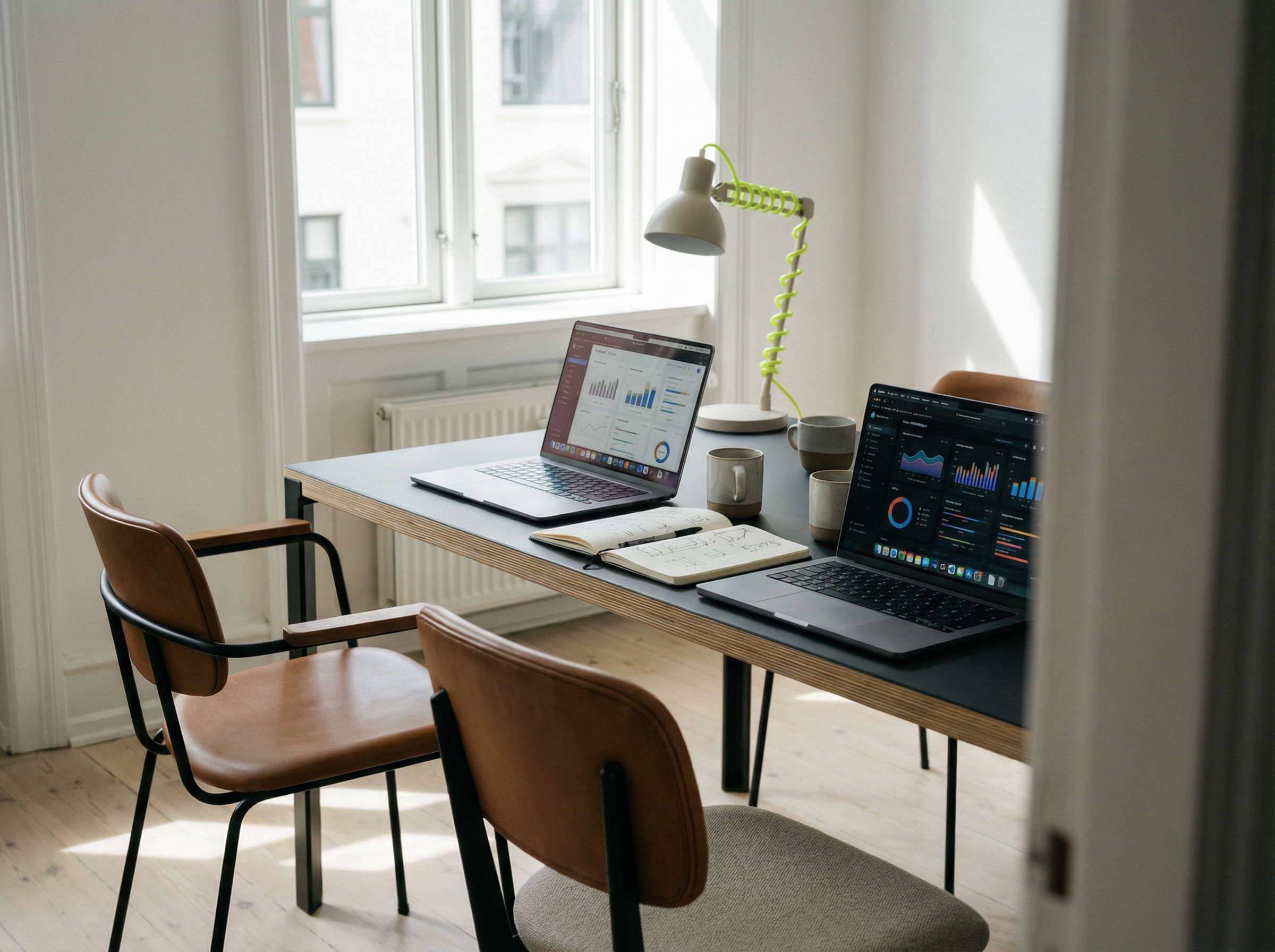 Twee laptops aan een werktafel